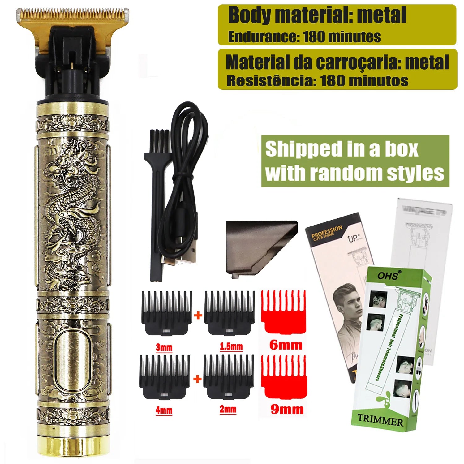 Máquina de Cortar Cabelo T9 — Aparador para Barba e Cabelo, Acabamento 0mm, Aparador Corporal Masculino, Máquina de Corte Elétrica Estilo Barber Shaver