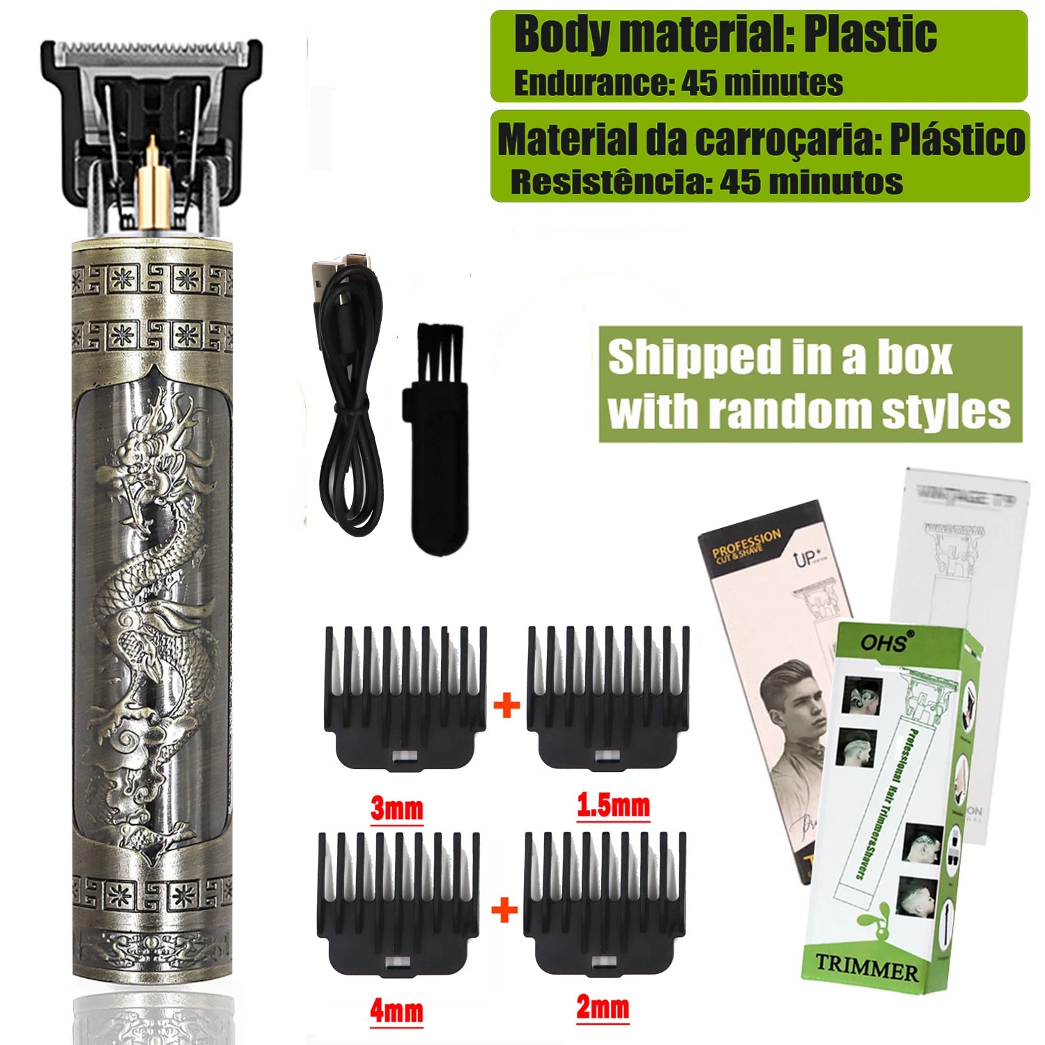 Máquina de Cortar Cabelo T9 — Aparador para Barba e Cabelo, Acabamento 0mm, Aparador Corporal Masculino, Máquina de Corte Elétrica Estilo Barber Shaver