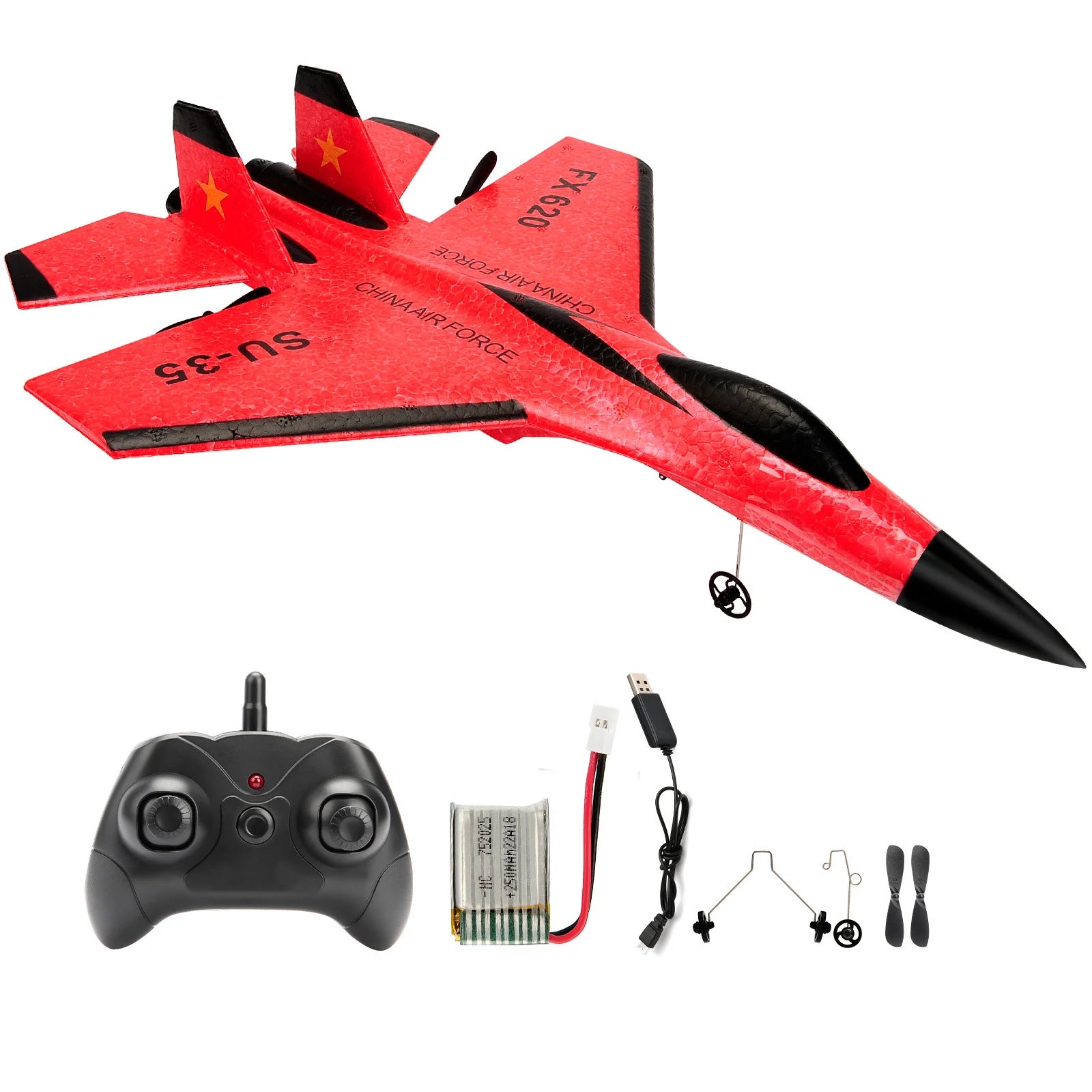 Avião RC SU35 FX620 FX820 — Modelo Planador Voador com Controle Remoto 2.4G, Luzes de LED, Aeronave de Espuma — Brinquedo Infantil / Presente para Crianças