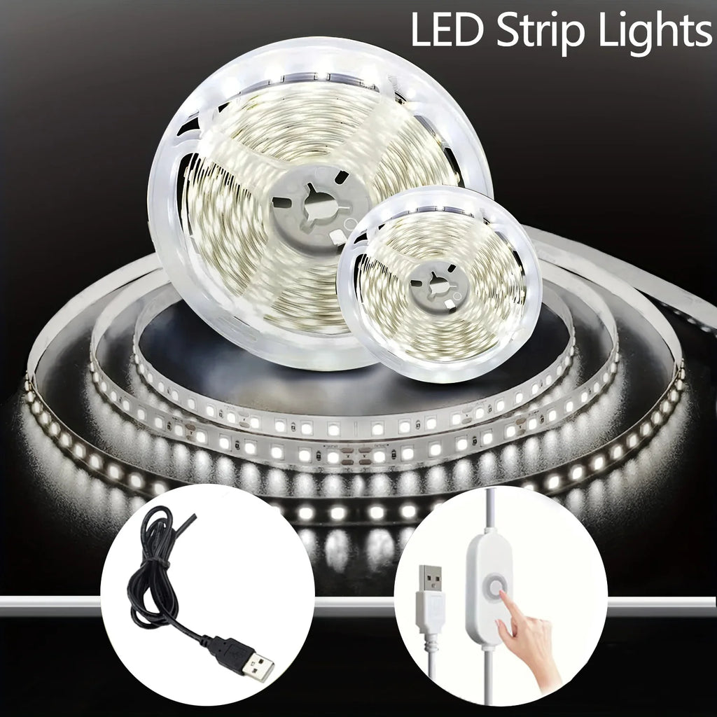 Fita LED 5V 2835 — Adesiva, Recortável, Luz Branca/Branco Quente, Fita Flexível para Iluminação de TV, Armários e Decoração de Casa