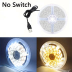 Fita LED 5V 2835 — Adesiva, Recortável, Luz Branca/Branco Quente, Fita Flexível para Iluminação de TV, Armários e Decoração de Casa